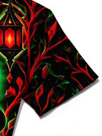 Oceanlyte Men's Short Sleeve Shirt - Halloween Black Cat With Green Moon And Red Lanterns Print with Chest Pocket
