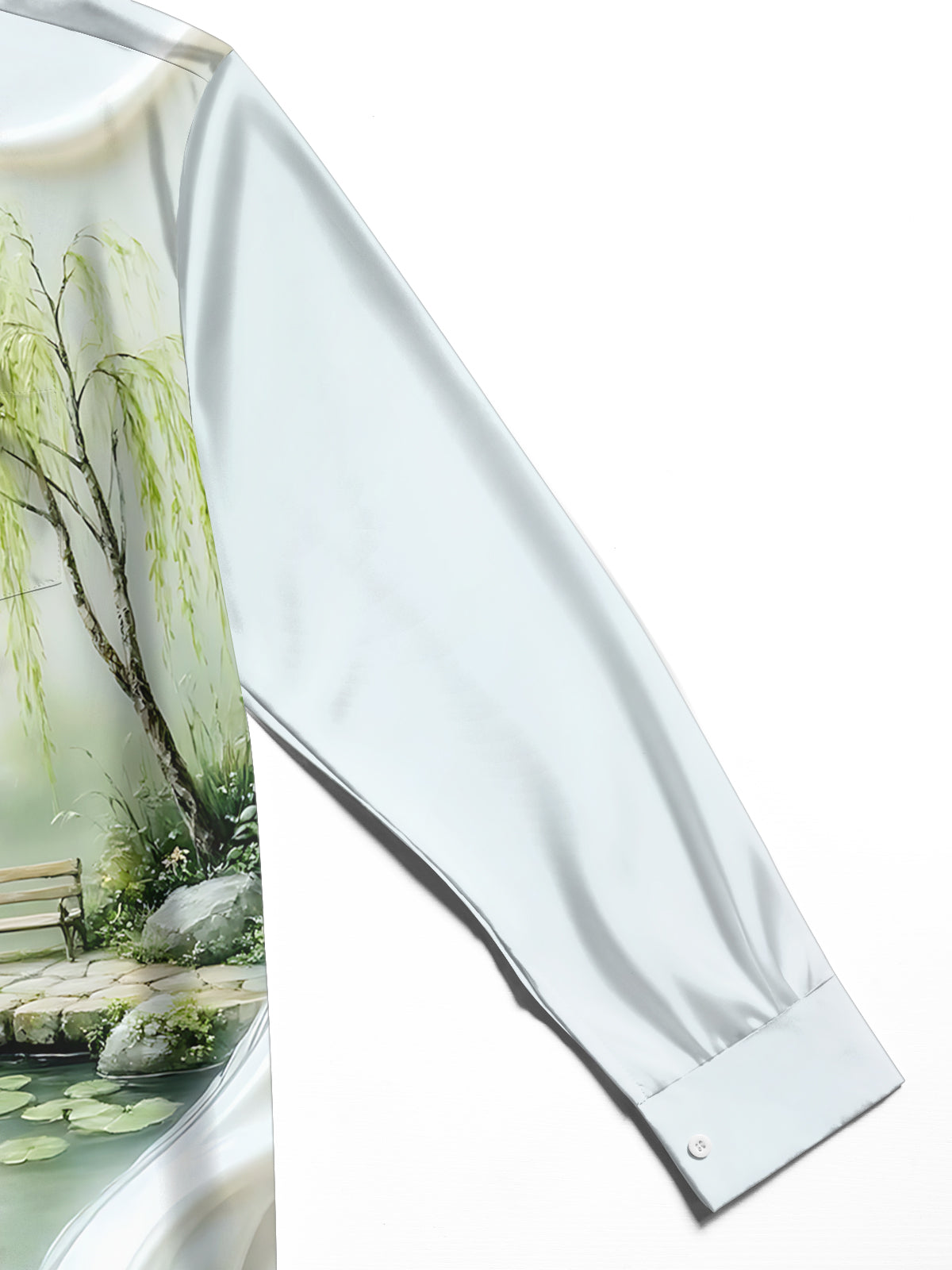Oceanlyte Men's Printed Lotus Pond Landscape Print Long Sleeve Shirt with Chest Pocket