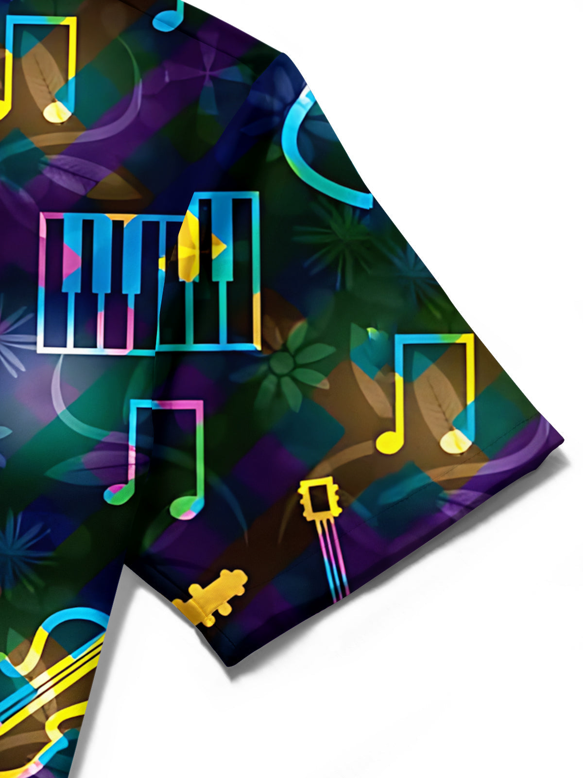 Oceanlyte Men's Hawaiian Musical Instruments Print Short Sleeve Shirt with Chest Pocket
