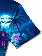 Oceanlyte Men's Short Sleeve Shirt - Halloween Parrot Playing Banjo And Pumpkins Print with Chest Pocket