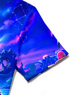 Oceanlyte Men's Short Sleeve Shirt - Purple Flamingo And Underwater Fantasy Scene Print with Chest Pocket