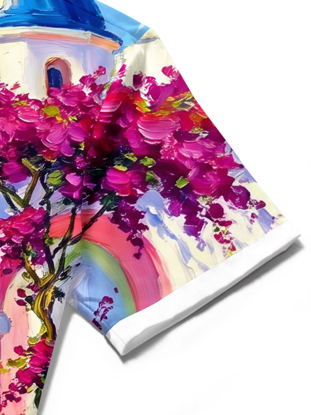 Oceanlyte Men's Short Sleeve Shirt - Mediterranean Scenery With Blue Domes And Bougainvillea Print with Chest Pocket