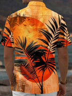 Oceanlyte Men's Hawaiian Palm Leaf Sunset Print Short Sleeve Shirt with Chest Pocket