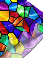 Oceanlyte Men's Geometric Stained Glass Mosaic Print Short Sleeve Button Down Shirt with Chest Pocket