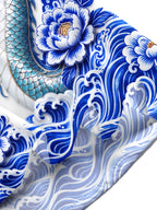 Oceanlyte Men's Printed Blue And White Porcelain Dragon Print Short Sleeve Shirt with Chest Pocket