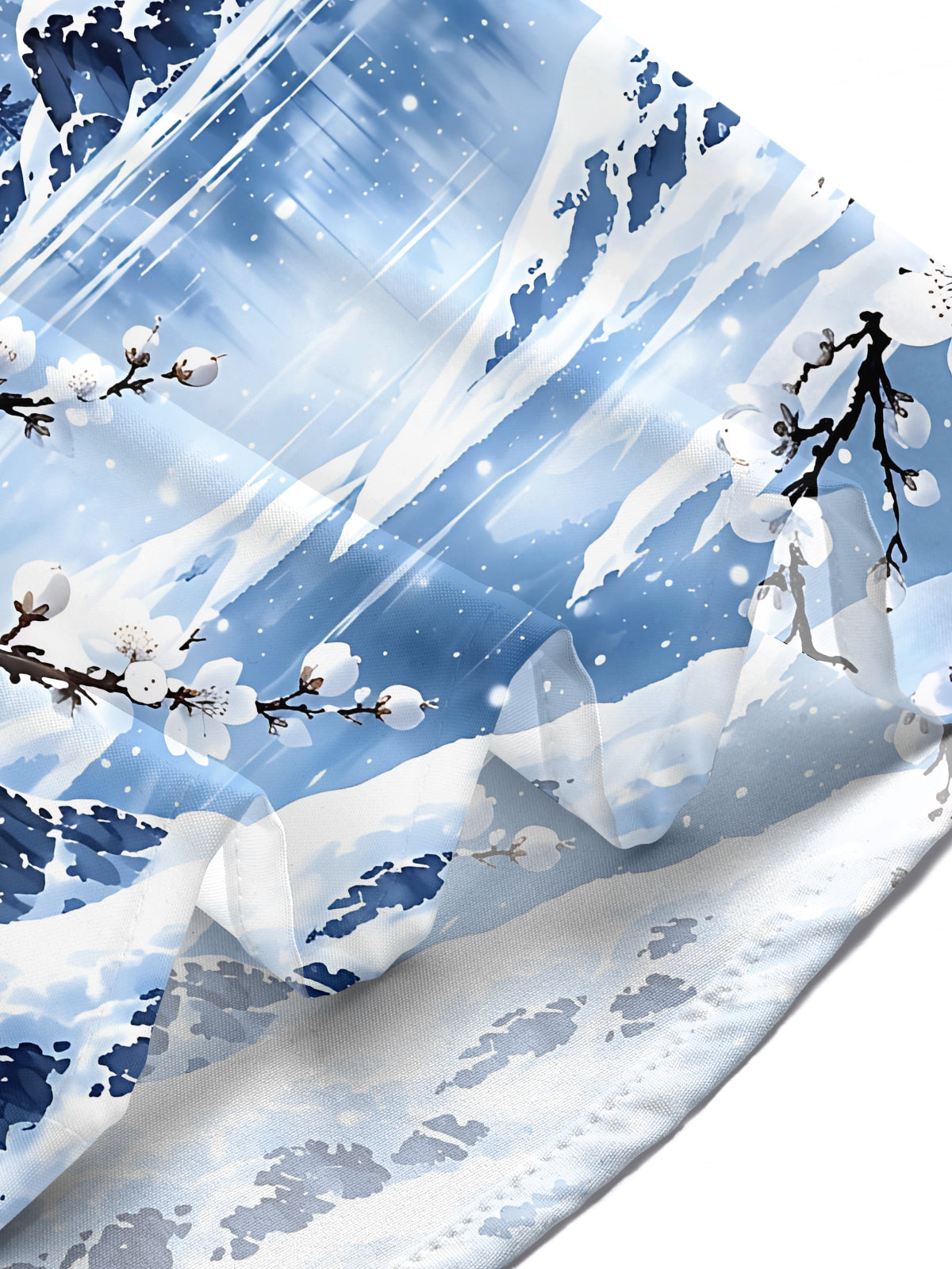 Oceanlyte Men's Short Sleeve Shirt - Winter Snowy Landscape With Cherry Blossoms Print with Chest Pocket