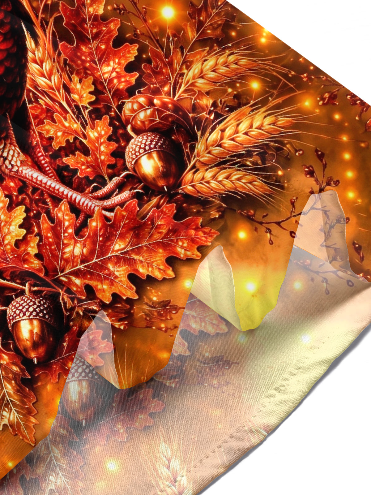 Oceanlyte Men's Short Sleeve Stand Collar Shirt - Thanksgiving Turkey With Wheat And Acorns Print with Chest Pocket