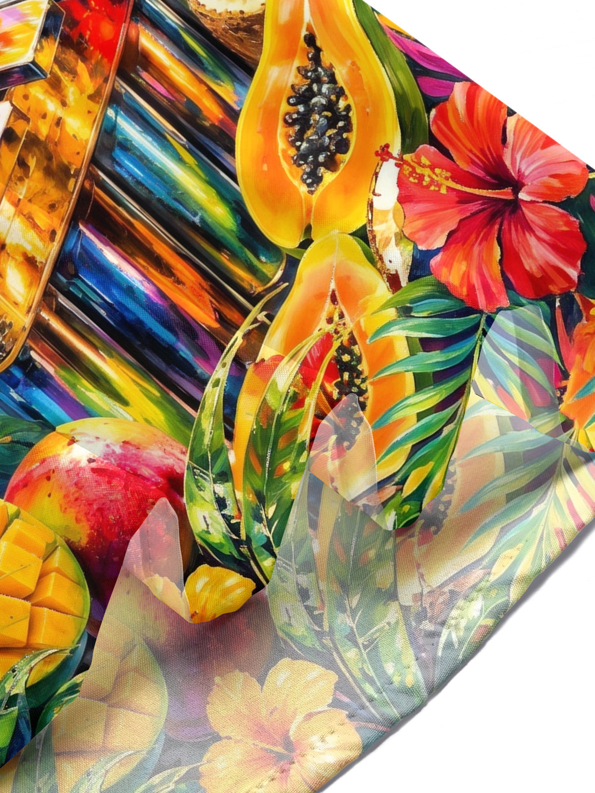 Oceanlyte Men's Short Sleeve Shirt - Tropical Beach Scene With Xylophone And Fruit Print with Chest Pocket