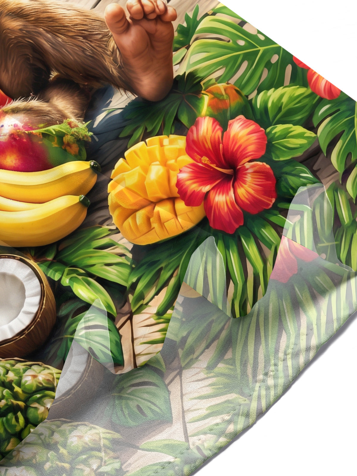 Oceanlyte Men's Monkey With Tropical Fruits And Drinks Print Short Sleeve Shirt with Chest Pocket
