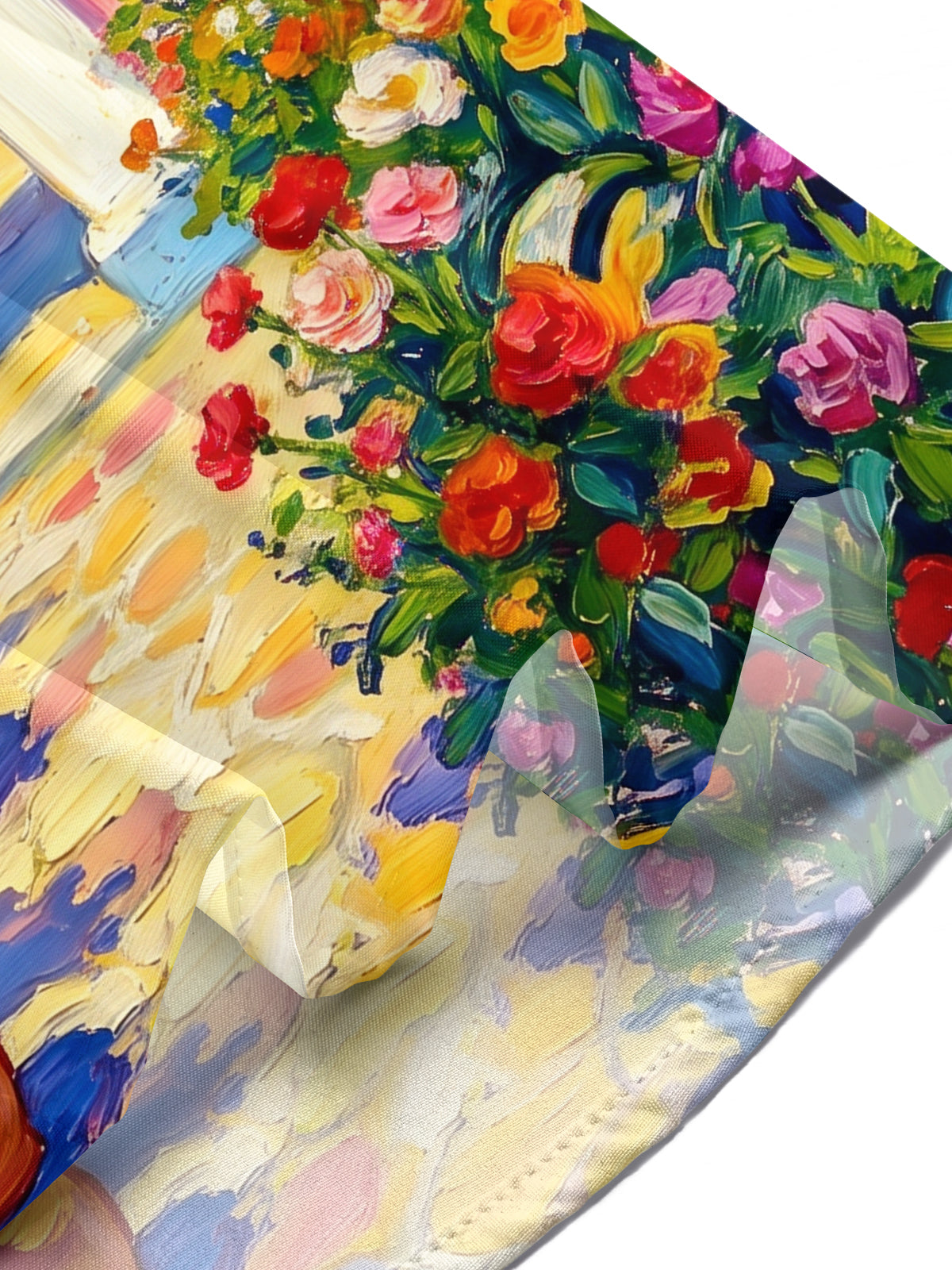 Oceanlyte Men's Short Sleeve Shirt - Mediterranean Scenery With Blue Domes And Bougainvillea Print with Chest Pocket