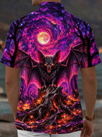 Oceanlyte Men's Halloween Bat And Glowing Mushrooms Print Short Sleeve Shirt with Chest Pocket