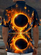 Oceanlyte Men's Eclipse Mountains And Water Reflection Print Short Sleeve Shirt with Chest Pocket