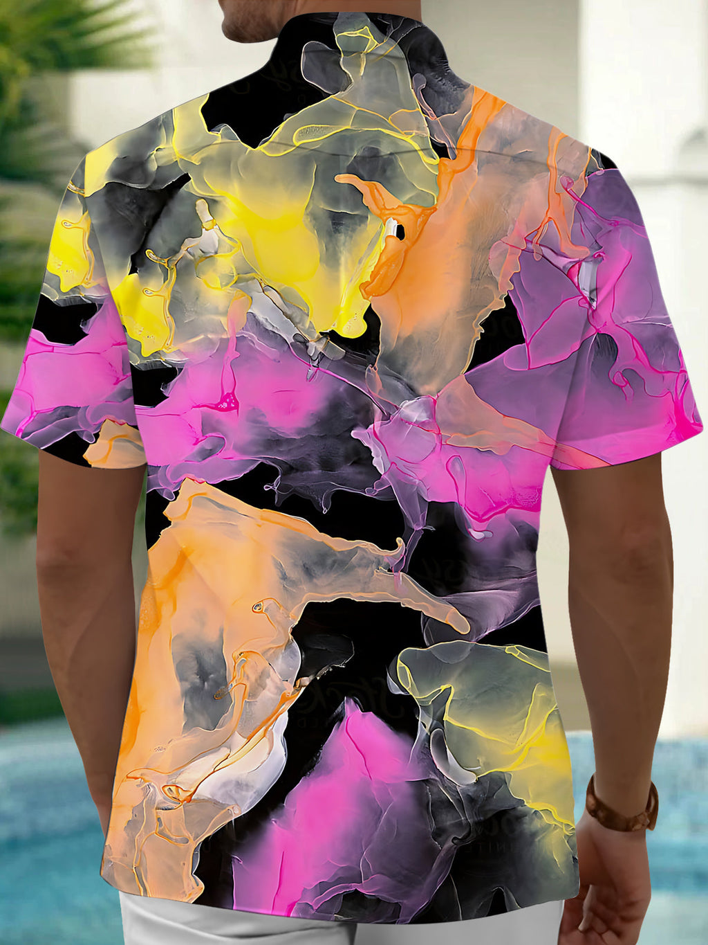 Oceanlyte Men's Printed Abstract Colorful Swirls Print Short Sleeve Shirt with Chest Pocket