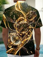 Oceanlyte Black Gold Music Clock Men's Short Sleeve Shirt with Chest Pocket