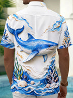 Oceanlyte Men's Graphic 3D Embossed Shark Print Short Sleeve Shirt with Chest Pocket