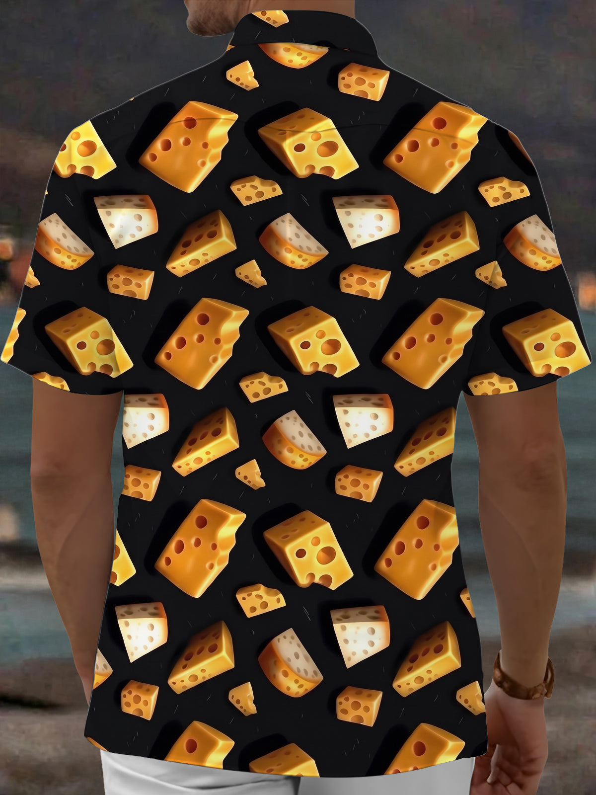 Oceanlyte Men's Hawaiian Cheese Print Cheese Wedges Print Short Sleeve Shirt with Chest Pocket