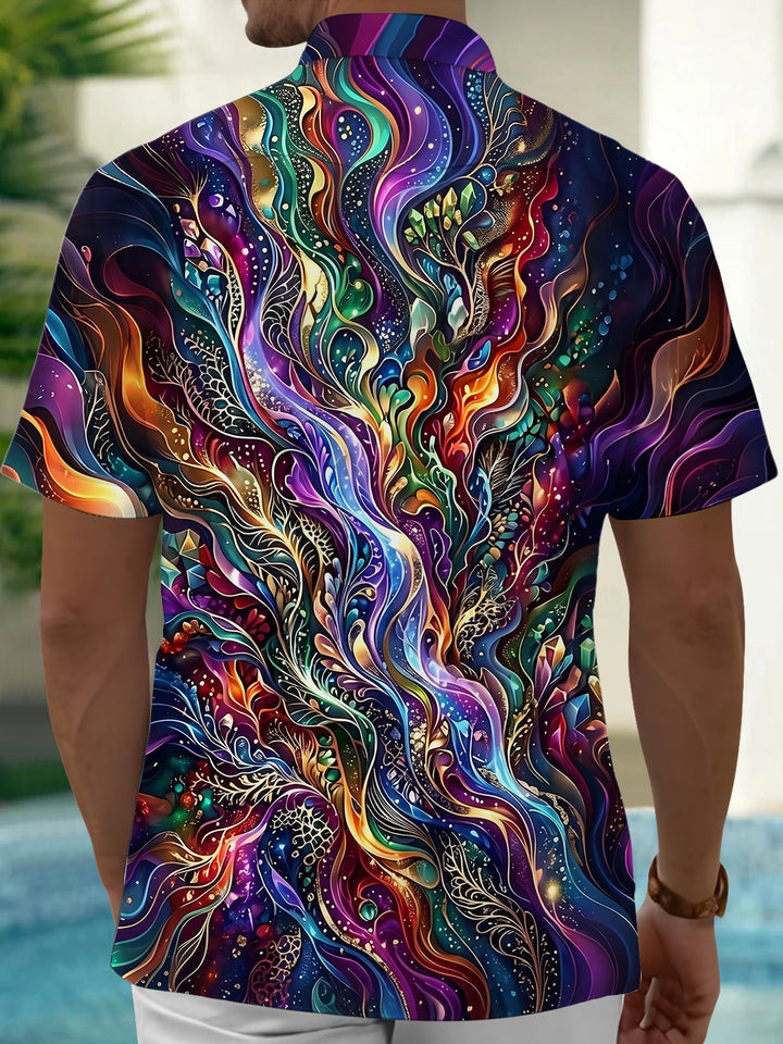 Oceanlyte Men's Colorful Swirling Fluid Art Print Short Sleeve Shirt with Chest Pocket