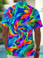Oceanlyte Men's Hawaiian Abstract Neon Tropical Leaves Print Short Sleeve Shirt with Chest Pocket