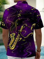 Oceanlyte Men's Graphic Saxophone Musician Print Short Sleeve Shirt with Chest Pocket