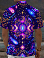 Oceanlyte Men's Hawaiian Crescent Moons And Stars Print Short Sleeve Shirt with Chest Pocket