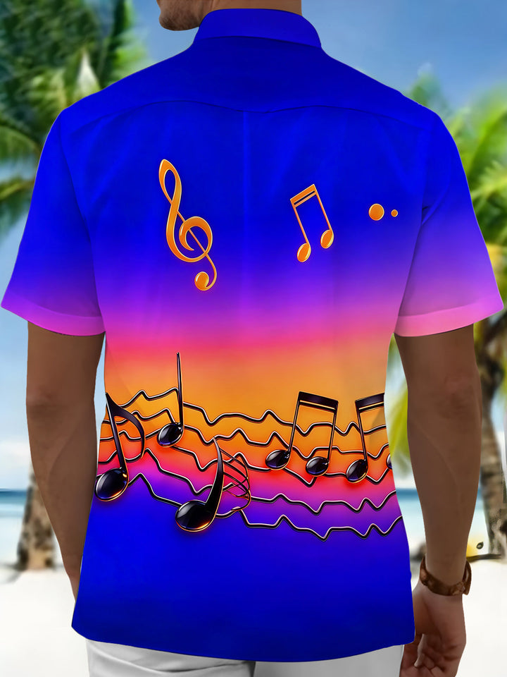 Oceanlyte Men's Graphic 3D Gradient Musical Note Print Short Sleeve Button Down Shirt with Chest Pocket
