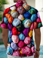 Oceanlyte Men's Printed Colorful Yarn Balls Print Short Sleeve Shirt with Chest Pocket