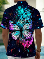 Oceanlyte Men's Graphic Butterfly Print Musical Notes Print Short Sleeve Shirt with Chest Pocket
