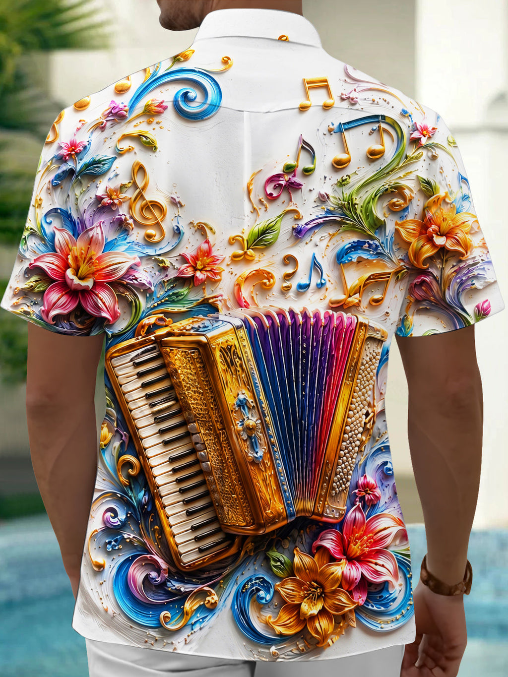 Oceanlyte Men's Graphic Accordion Print Floral Print Short Sleeve Shirt with Chest Pocket