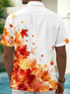 Oceanlyte Men's Printed Watercolor Maple Leaves Print Short Sleeve Shirt with Chest Pocket