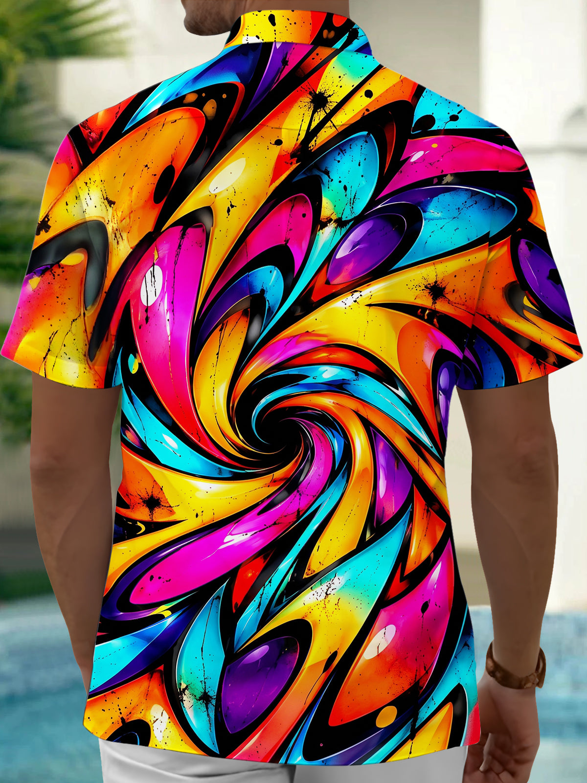 Oceanlyte Men's Short Sleeve Shirt - Abstract Psychedelic Swirls And Splatters Print with Chest Pocket