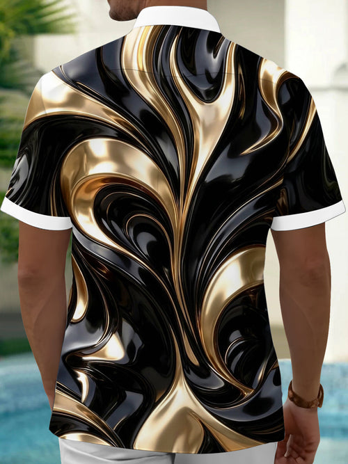Oceanlyte Men's 3D Abstract 3D Swirling Metallic Waves Print Short Sleeve Shirt with Chest Pocket