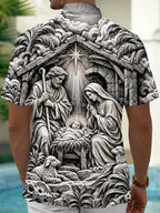 Oceanlyte Men's Short Sleeve Shirt - Nativity Scene With Holy Family And Star Of Bethlehem Print with Chest Pocket