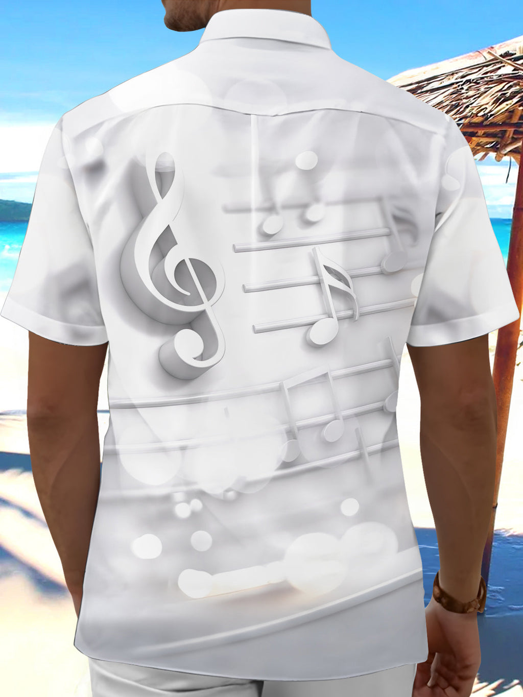 Oceanlyte Men's Printed Musical Notes Print Treble Clef Print Short Sleeve Shirt with Chest Pocket