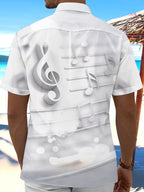 Oceanlyte Men's Printed Musical Notes Print Treble Clef Print Short Sleeve Shirt with Chest Pocket