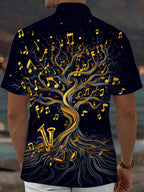 Oceanlyte Men's Graphic Saxophone Tree Print Short Sleeve Shirt with Chest Pocket