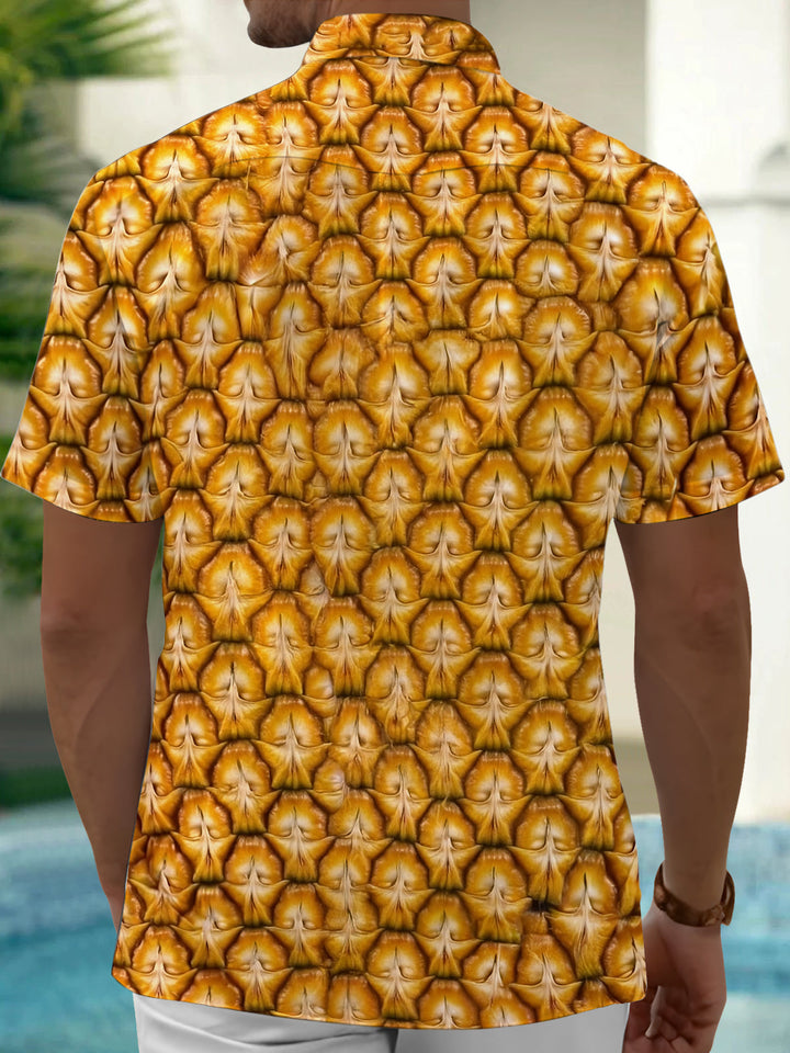 Oceanlyte Men's Hawaiian Pineapple Print Short Sleeve Shirt with Chest Pocket