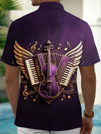 Oceanlyte Men's Graphic Musical Instruments Print Wings Print Short Sleeve Shirt with Chest Pocket