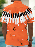 Oceanlyte Men's Hawaiian Piano Keyboard Print Short Sleeve Shirt with Chest Pocket