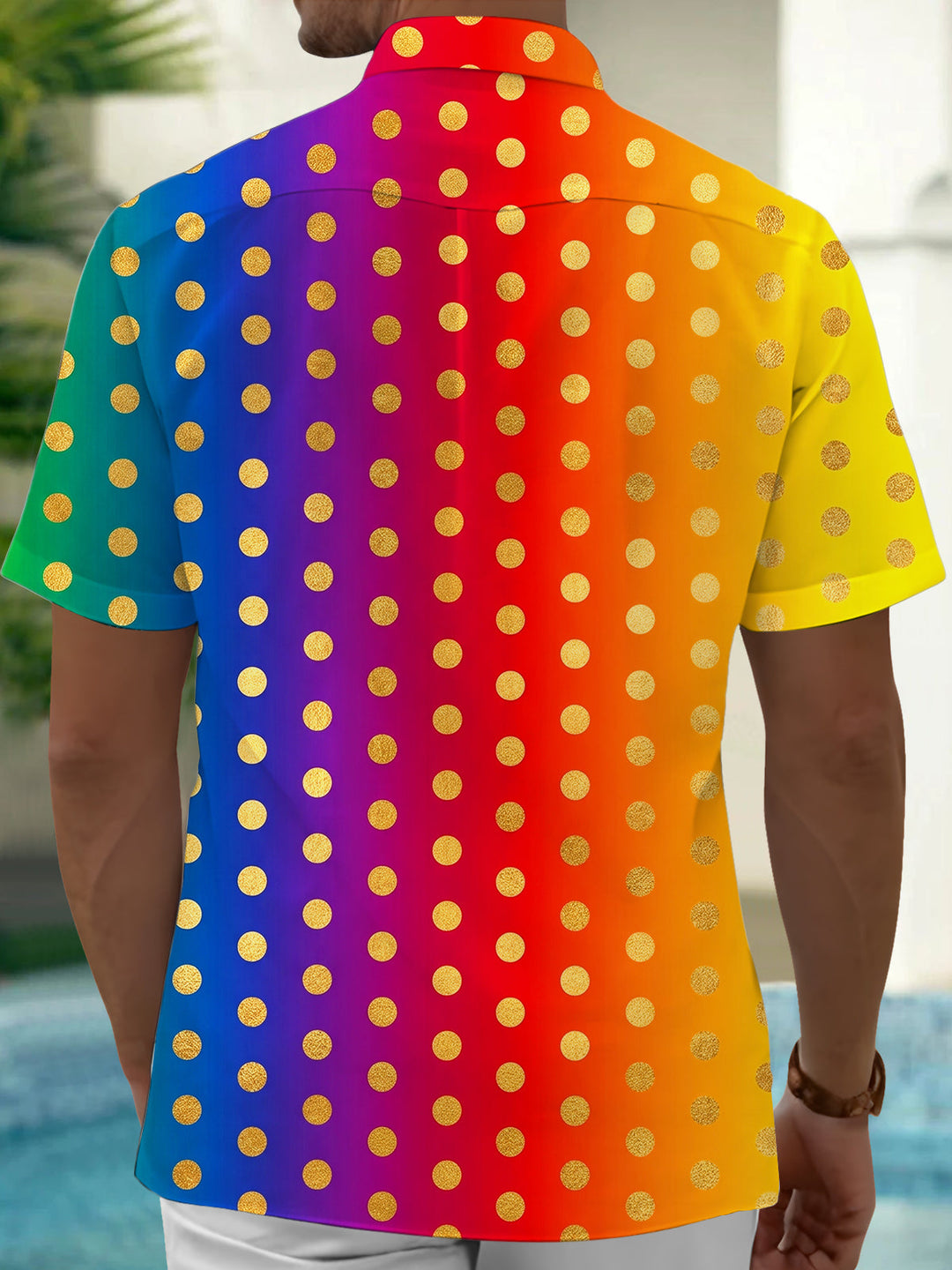 Oceanlyte Men's Geometric Gradient Gold Polka Dot Print Short Sleeve Button Down Shirt with Chest Pocket