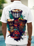 Oceanlyte Men's Graphic Djembe Drums Print Short Sleeve Shirt with Chest Pocket