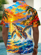 Oceanlyte Men's Hawaiian Sea Turtle Print Short Sleeve Shirt with Chest Pocket