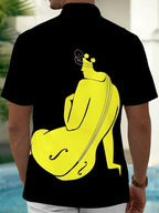 Oceanlyte Men's Graphic Yellow Violin Graphic Short Sleeve Shirt with Chest Pocket