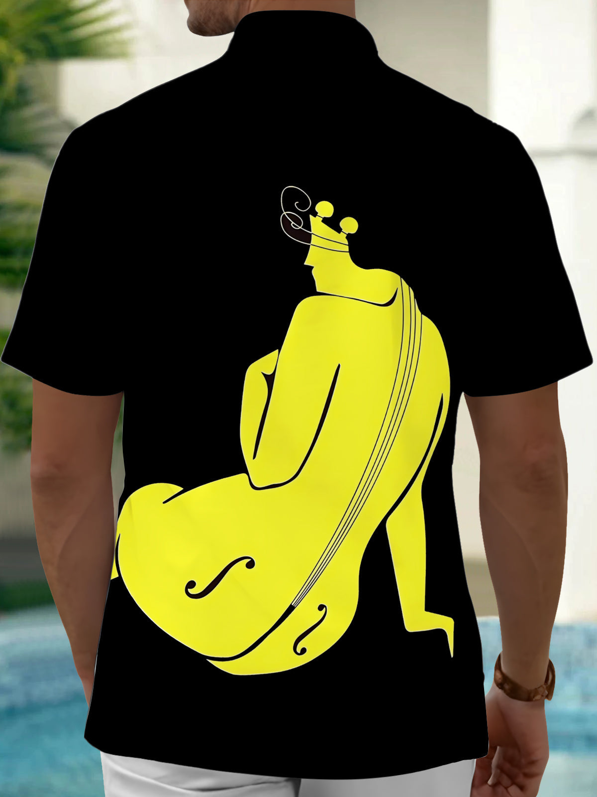 Oceanlyte Men's Graphic Yellow Violin Graphic Short Sleeve Shirt with Chest Pocket