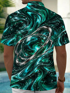 Oceanlyte Men's Short Sleeve Shirt - Abstract Swirling Liquid And Metallic Rings Print with Chest Pocket