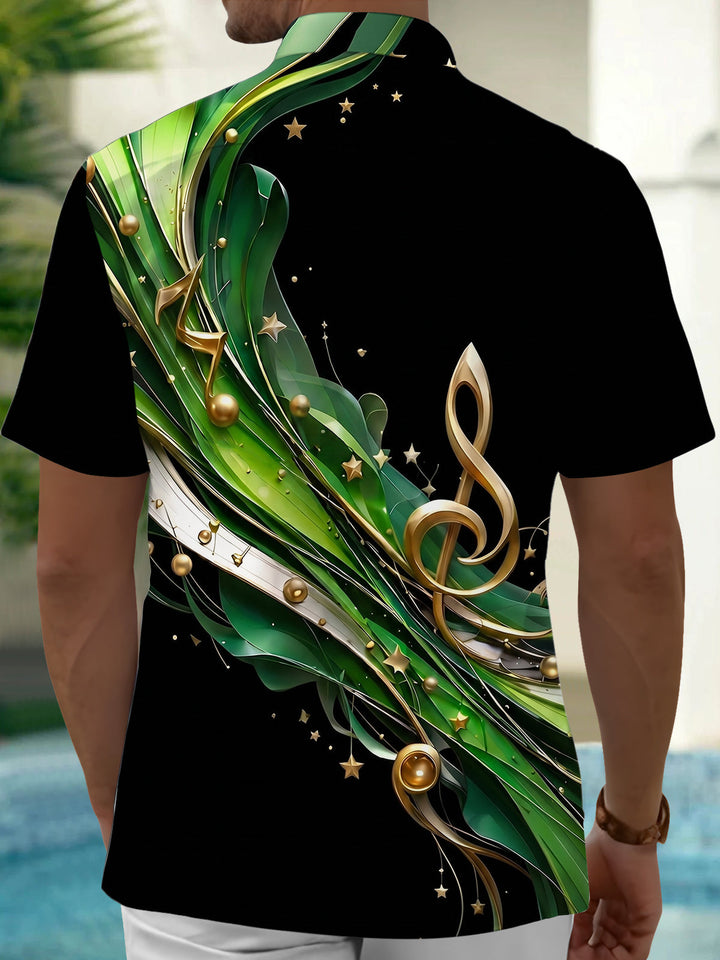 Oceanlyte Men's Graphic Musical Note Print Short Sleeve Shirt with Chest Pocket