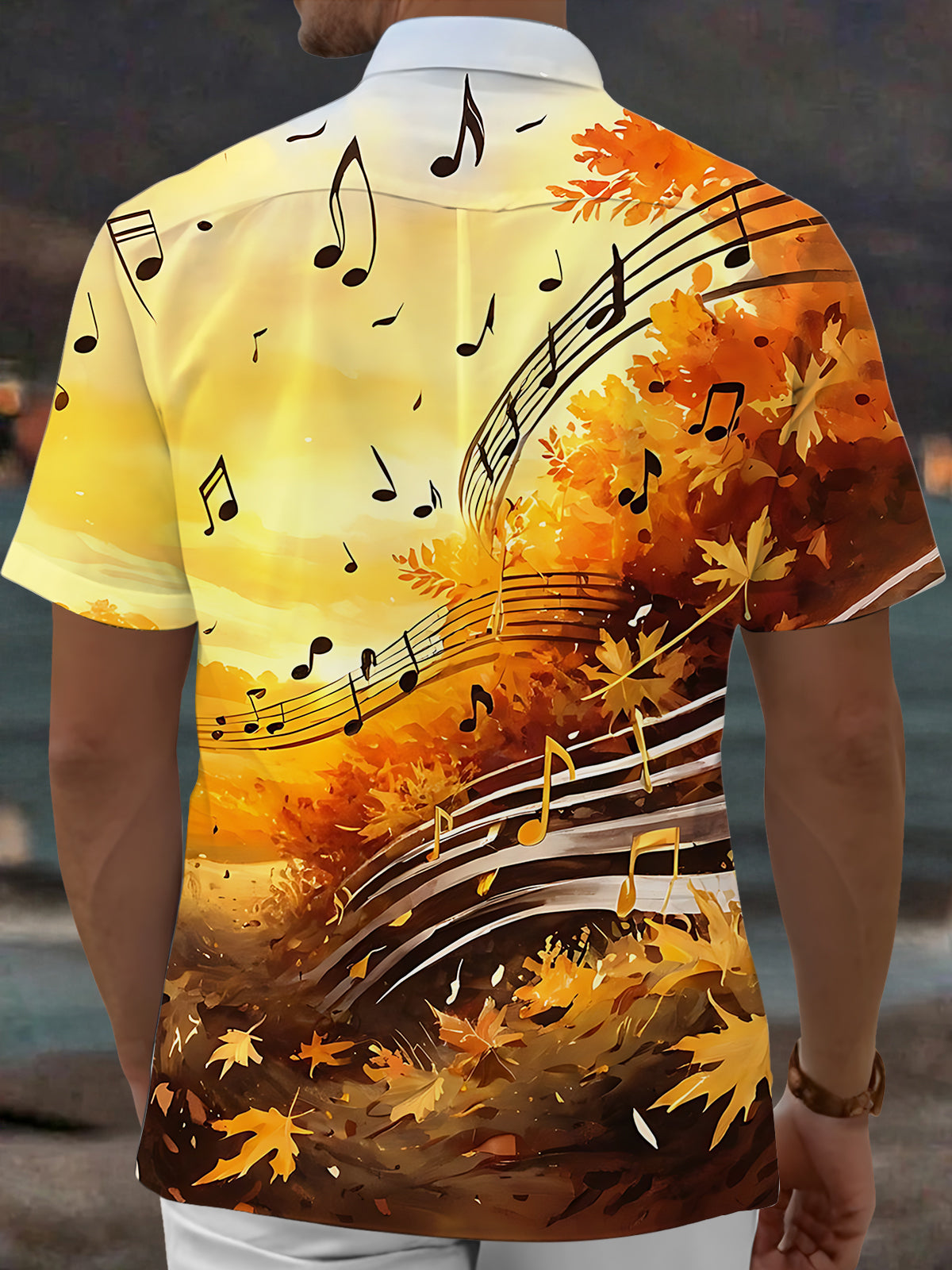 Oceanlyte Men's Graphic Autumn Maple Leaves Print Short Sleeve Shirt with Chest Pocket