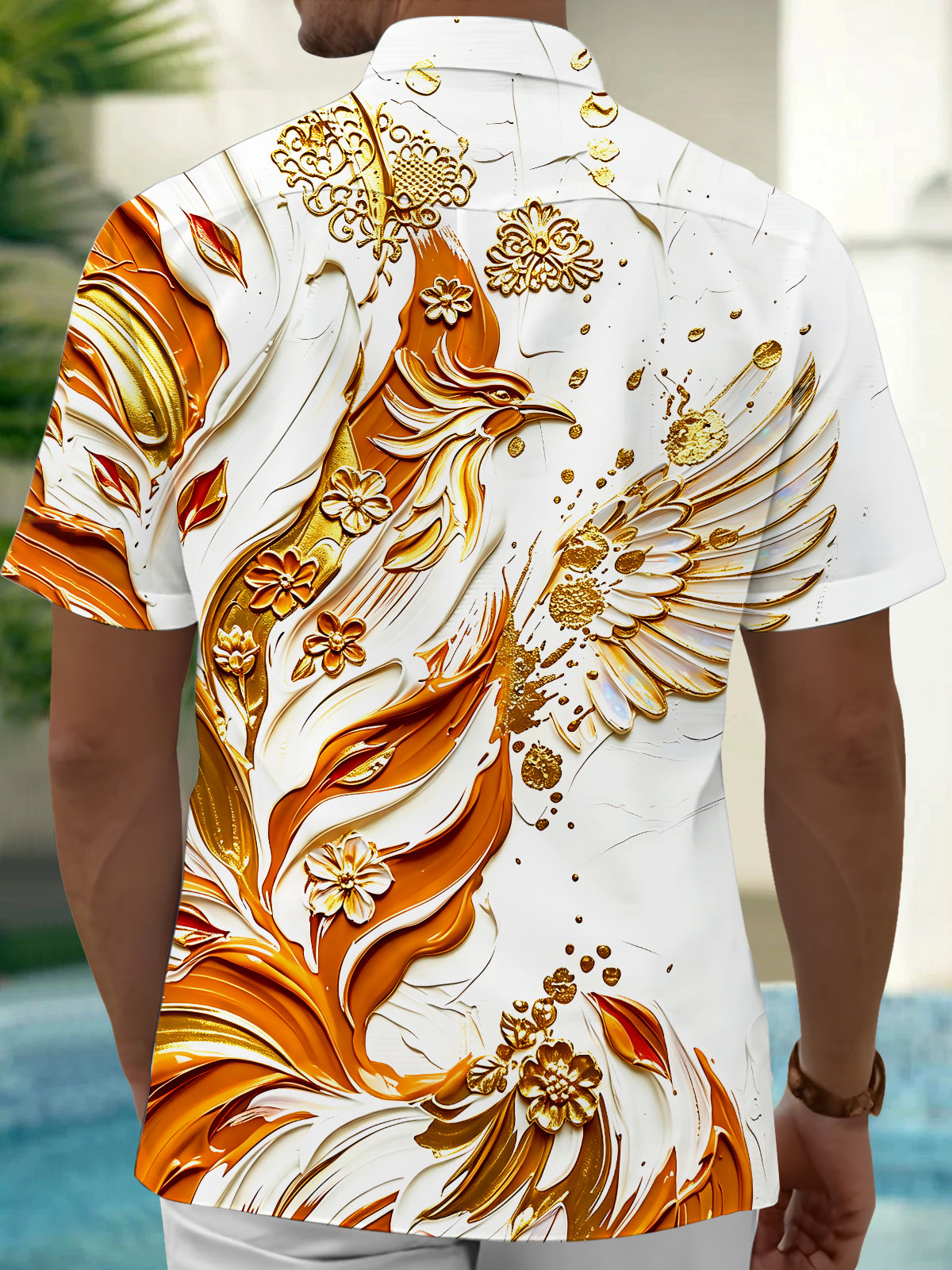 Oceanlyte Men's Graphic Gilded Phoenix Print Short Sleeve Shirt with Chest Pocket