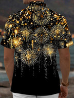 Oceanlyte Men's Hawaiian Golden Fireworks Print Short Sleeve Shirt with Chest Pocket