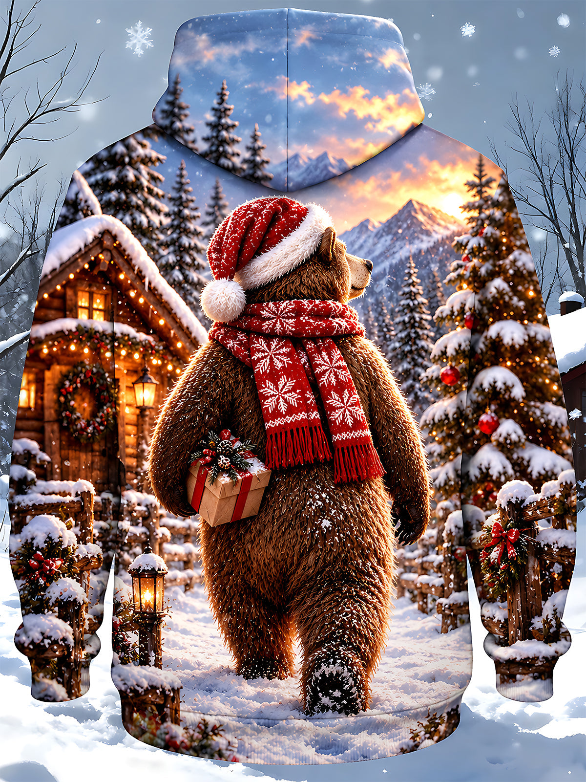 Oceanlyte Men's 3D Christmas Bear Print Long Sleeve Hoodie with Chest Pocket