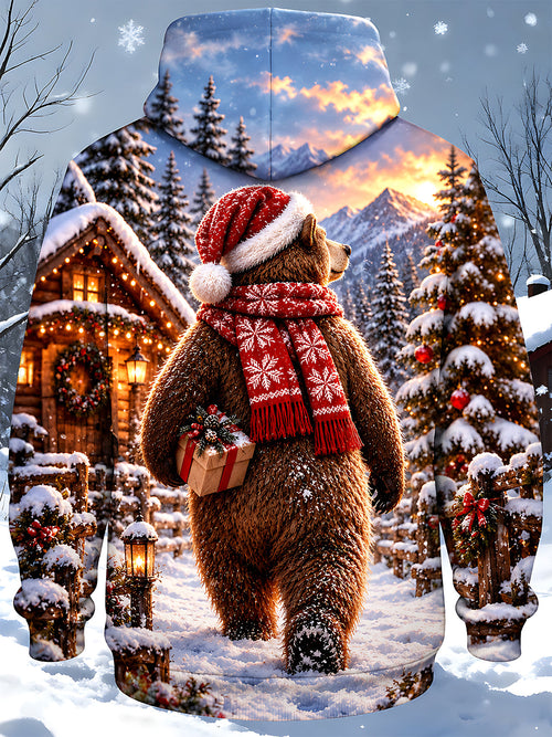 Oceanlyte Men's 3D Christmas Bear Print Long Sleeve Hoodie